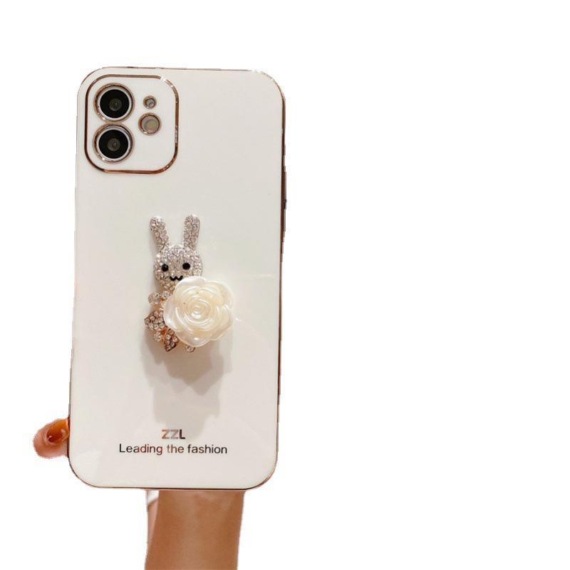 Электроplated Чехол для iPhone с кроликом и стразами - Подходит для iPhone 7/11/12/13/14 Pro и других