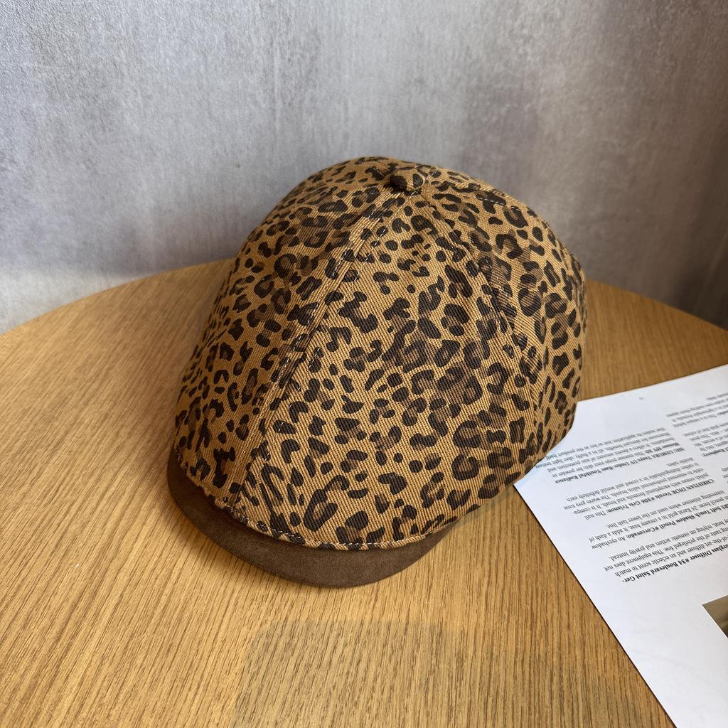 American retro street leopard print forward hat female summer spice girl wind show face small beret personality big head circumference hat