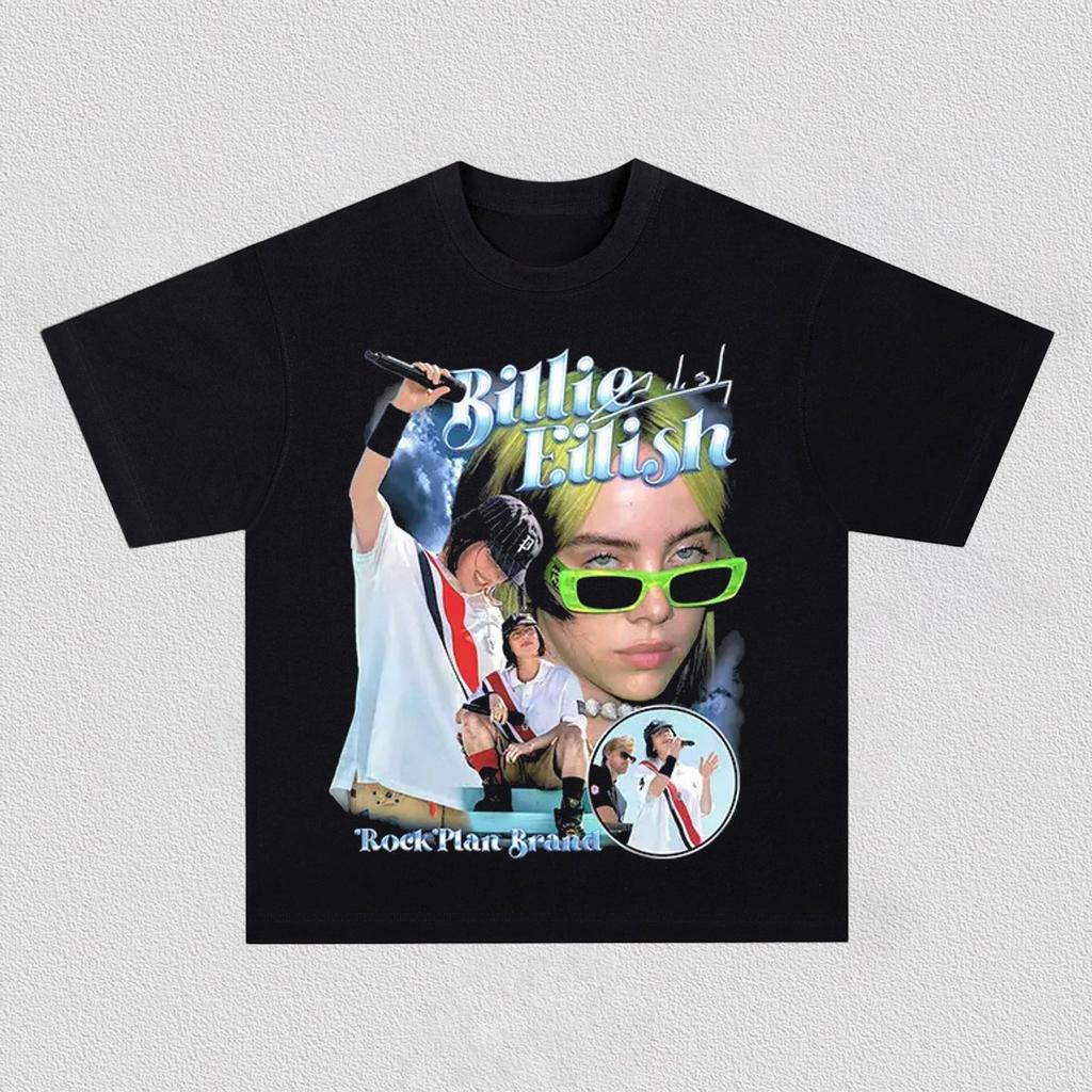 Billie Eilish Style Cotton Unisex Print Tshirt New Luxury Short Sleeve Unisexs and Womens Hip Hop Summer Tshirt