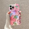 Fashion Pink Flowers Glitter Laser Phone Case For iPhone 16 Pro Max 15 14 13 12 11 X XS XR 7 8 Plus SE Luxury Shockproof Cover
