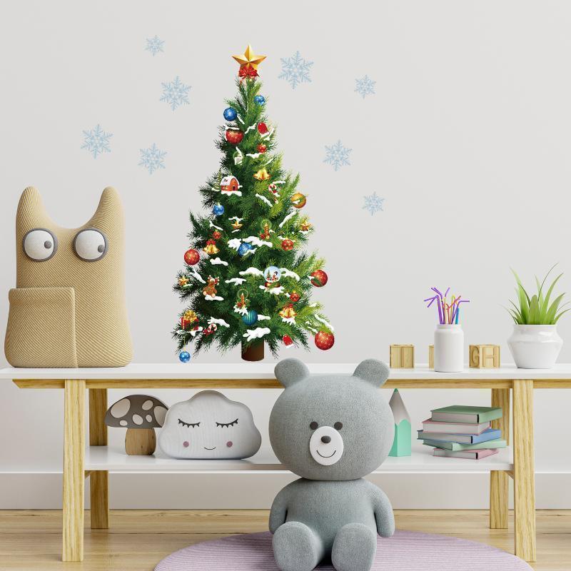 Рождественская елка Наклейки на стену Рождество Новый год Зеленая рождественская елка Снежинка Наклейки на стену Домашний рождественский декор Наклейки на стену