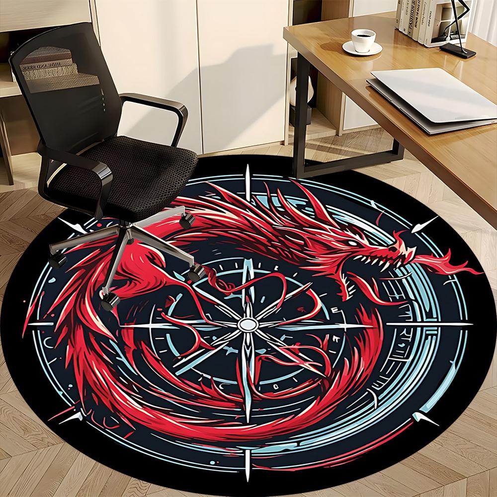 1pc Dragon Compass Office Round Area Rug, Under Office Chairs Bedroom Living Room Home Decor, Room Deco, Available in Various Sizes