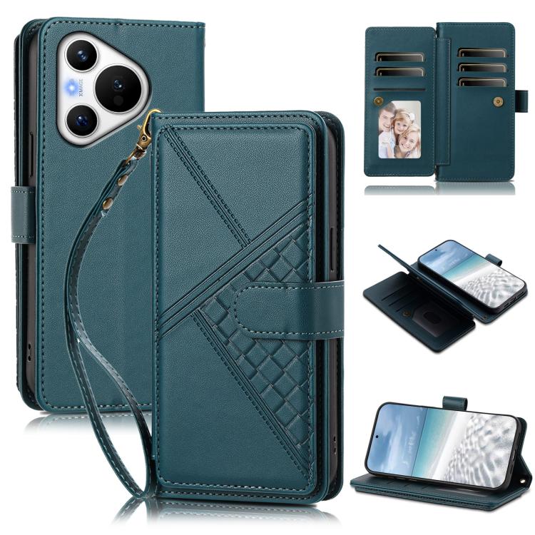 Embossed Secure Clasp 9-Card Slot Vegan Leather Phone Case with Wrist Strap