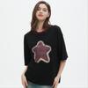 2025 Летняя футболка женская со звездным принтом, асимметричная, с коротким рукавом, свободная, белая, черная