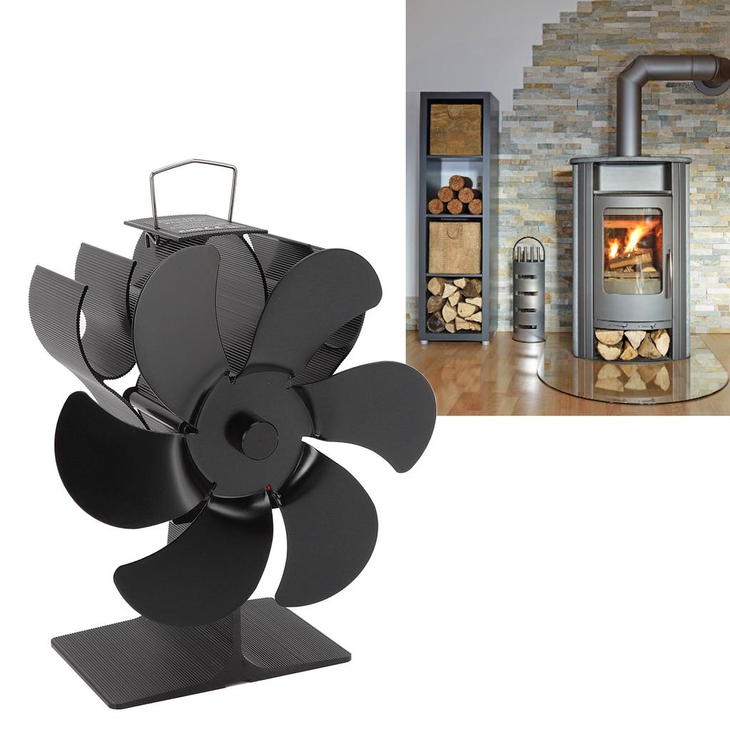6 Blade Stove Fan Black Self Starting High Temperature Resistant Heat Powered Stove Fan for Home