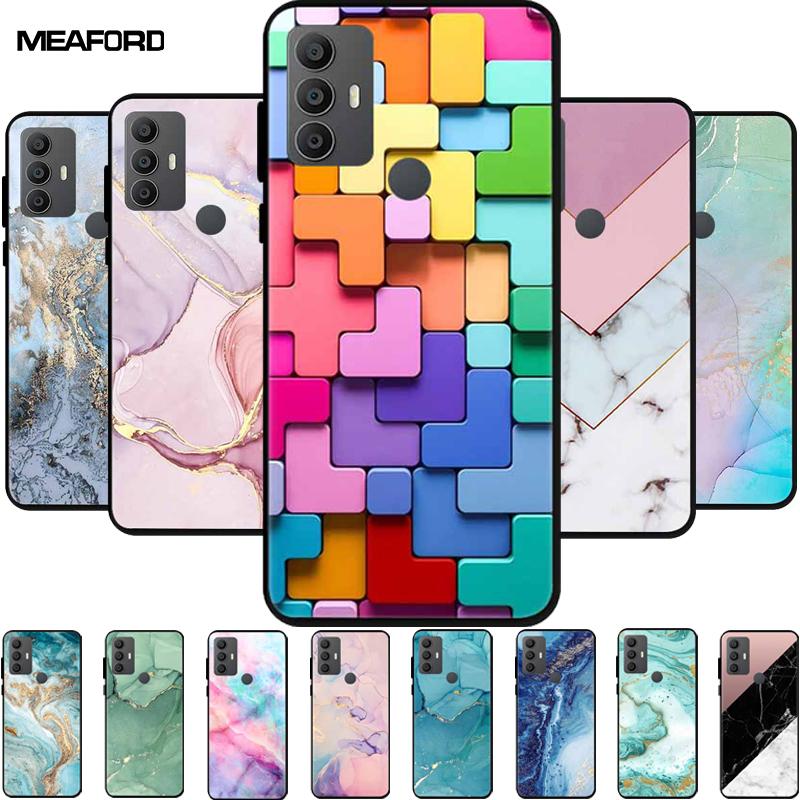 For Alcatel 1V 2021 Case 6002A 6002D 6.52" Marble Silicone TPU Soft Shockproof Phone Case for Alcatel 1V (2021) Covers Coque 1 V