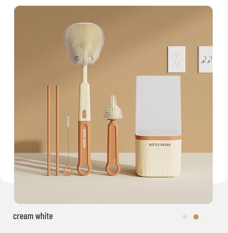 Travel Baby Bottle Brush Set with Silicone Nipple Brush, Draining Rack, Straw & Crevice Brushes