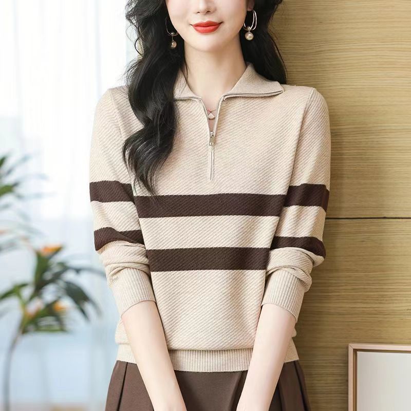 Женский трикотажный свитер с лацканами, свободный свитер с воротником-поло, трикотажный свитер с длинными рукавами