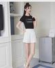 Women's White Wide-Leg High Waist A-Line Slim Suit Shorts for Spring/Summer 2024
