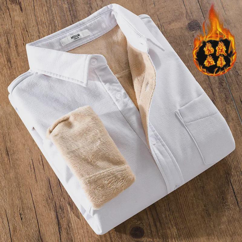 Men's Warm Long-Sleeve Velvet Shirt for Autumn and Winter (Style 9307)