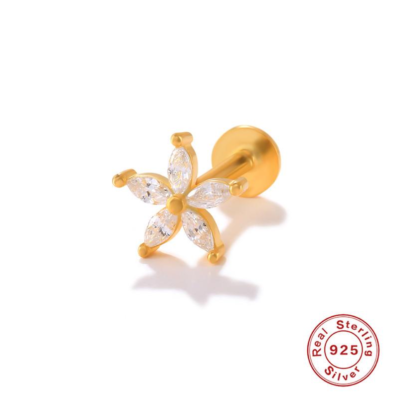 S925 Sterling Silver Flower Geometric Snake Diamond Flat Head Internal Thread Glossy Piercing Cartilage Earrings Earrings