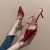 Woman High-heeled Shoes Patent Leather Pointed Toe Rivet Decoration Sexy Office Lady Fashion High Heel Sandals