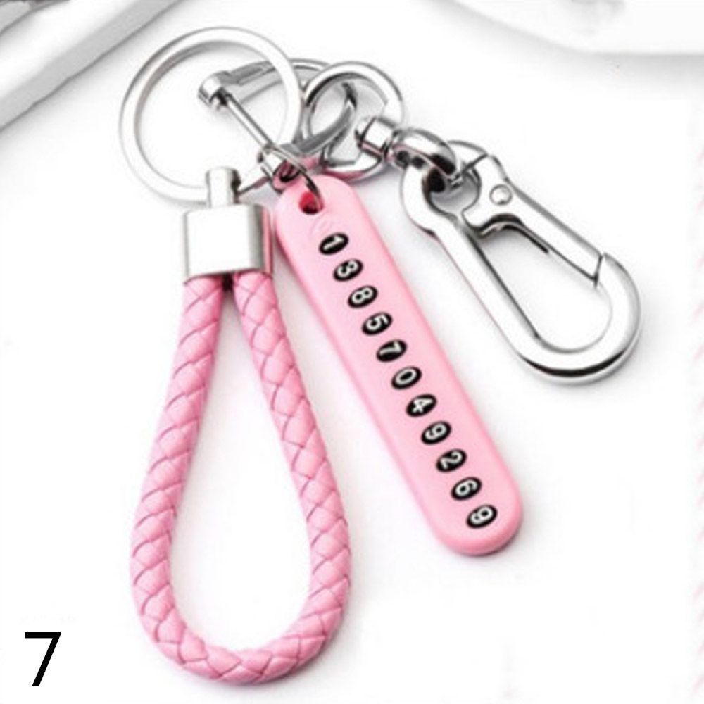 Fashion Weave Bag Pendant Auto Key Chain Leather Phone Number Plate Keyring Anti-lost Car Keychain