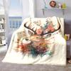 2026 New Arrivals 1pc Vibrant Art Deer Flannel Blanket Soft, Warm, Lightweight Contemporary Animal Print with Colorful Foliage Perfect for Naps, Trave
