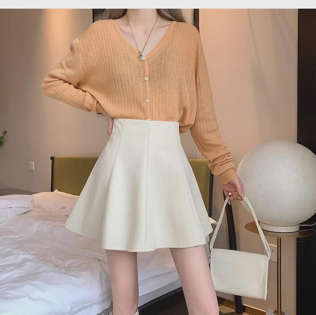 Женская вельветовая юбка А-силуэта с высокой талией и складками - Осень/Зима 2023 Корейский стиль