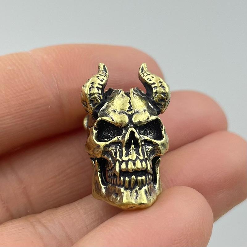 Латунный Рогатый Череп Голова Нож Бусина Панк EDC Наружный DIY Паракорд Плетеный Шнурок Подвеска Ретро Зонтичная Веревка Браслеты Аксессуары