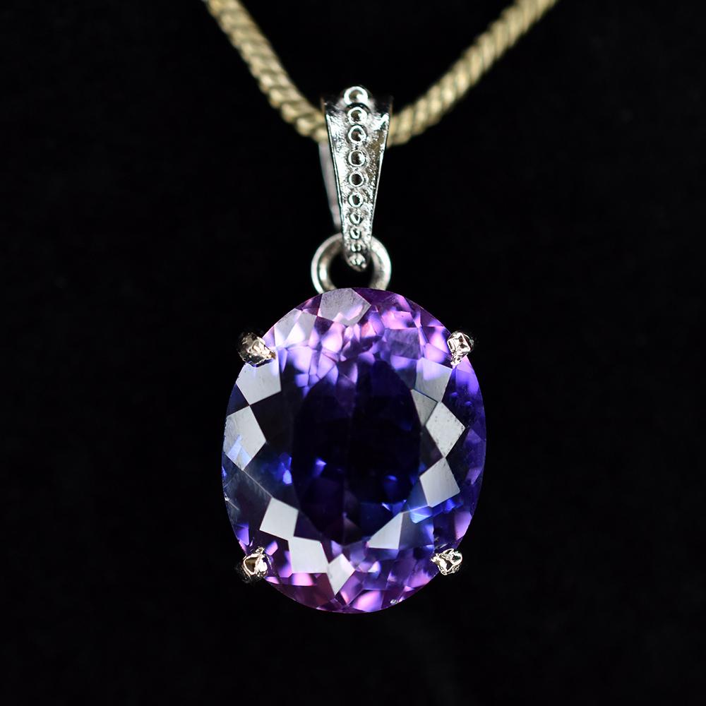 CERTIFIED Natural Purple Tanzanite 925 Sterling Silver Oval Pendant 28 Ct