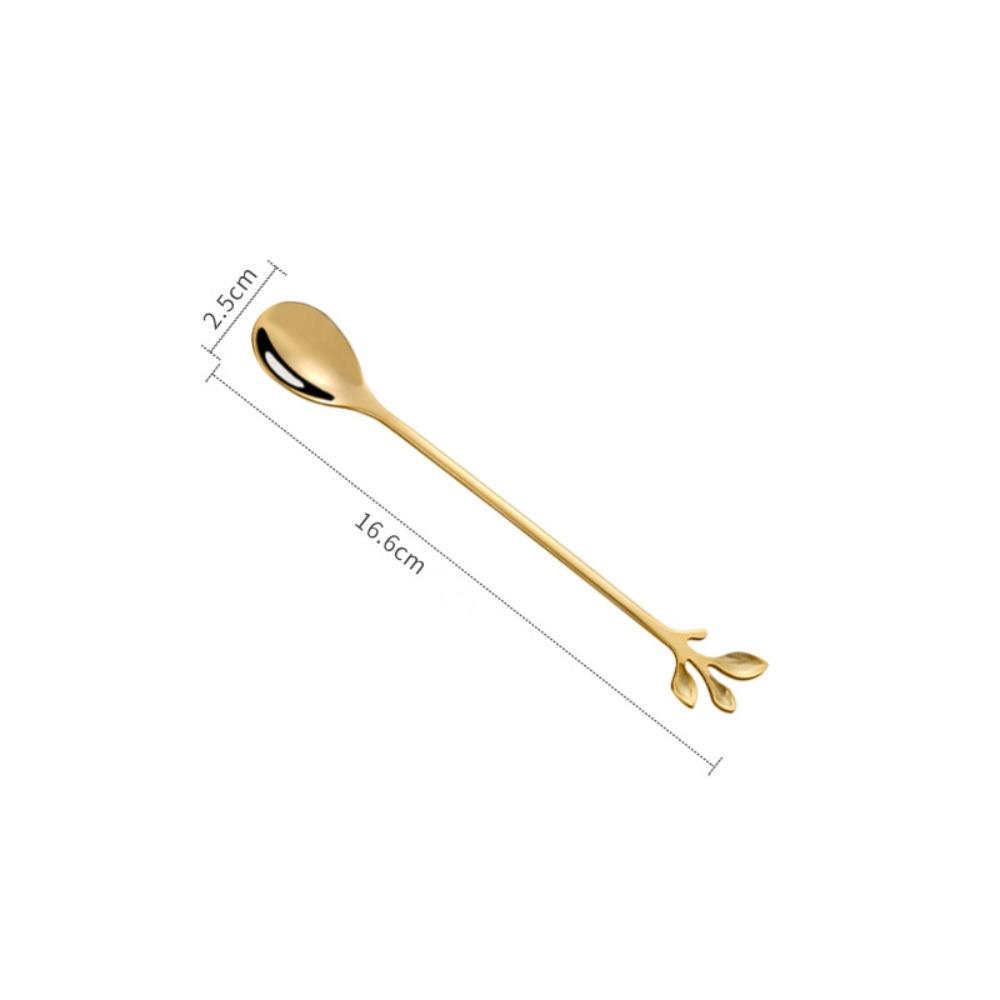Golden Silver Water Cup Stirring Spoons Leaf Shape Dessert Spoon Fork Fruit Scraping Spoon Fork