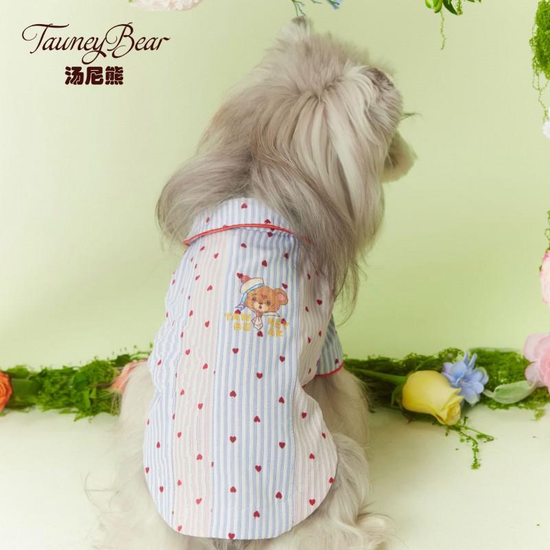 Pet Dog T-Shirt Two-Legged Shirt Schnauzer Teddy Bichon With Heart Polka Dot Red Blue Stripe Contrast Design