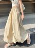 Solid Color Casual Long Skirt Women Summer Fashion Women's Bubble Skirt Female Korean High Waist Elastic A Line Skirt