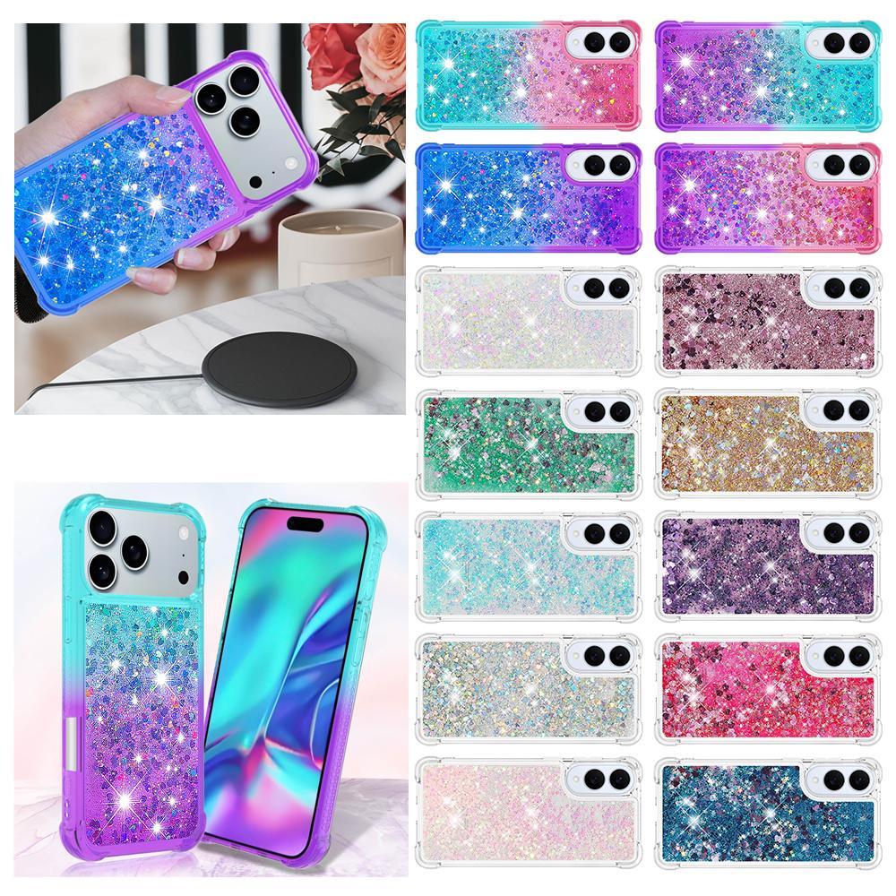 Luxury Shockproof Bling Glitter Phone Case For iPhone Air 17 16 16E 15 14 Plus Pro Max XR Dynamic Quicksand Bumper Back Cover