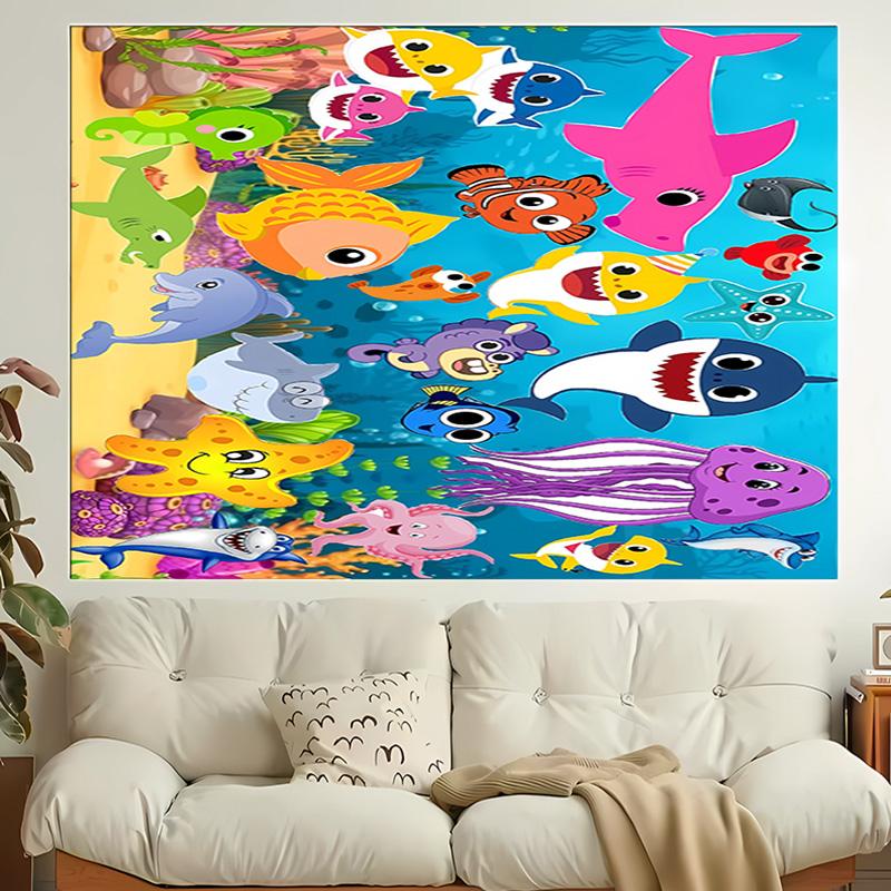 1pc B-Baby Shark Tapestry, Living Room, Bedroom, Office, Party Decor, Ideal Festive Gift