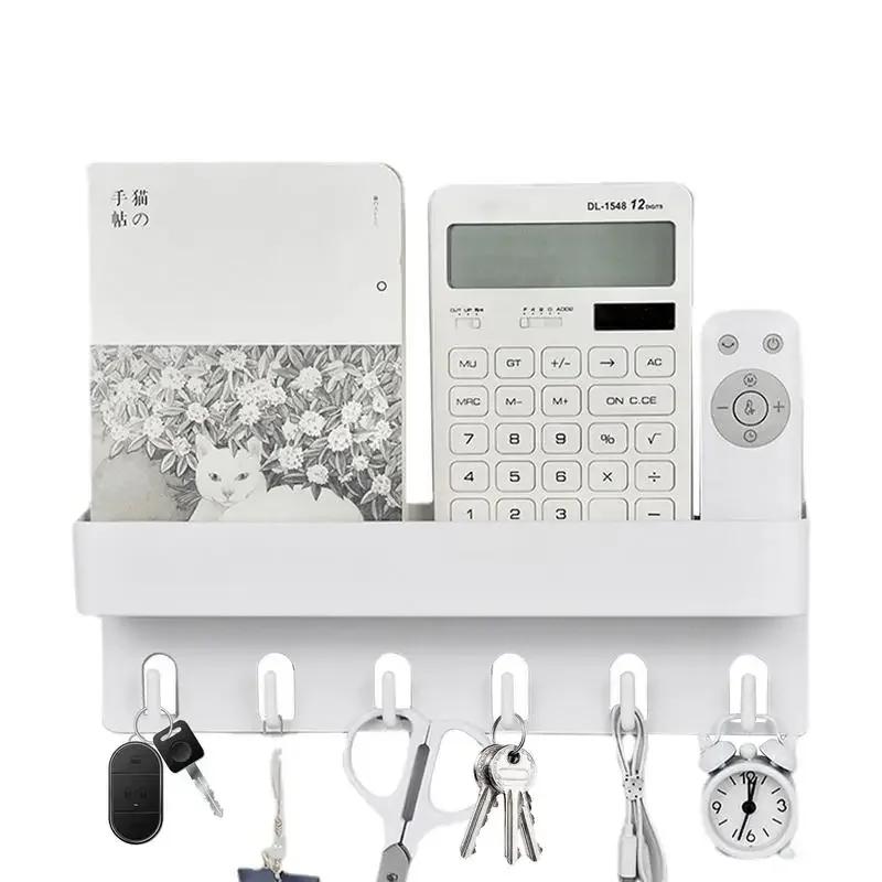 Настенная полка для хранения с поддоном и 6 крючками для почты, столовых приборов, хранения в ванной комнате, офисных инструментов, учебных принадлежностей и хранения закусок