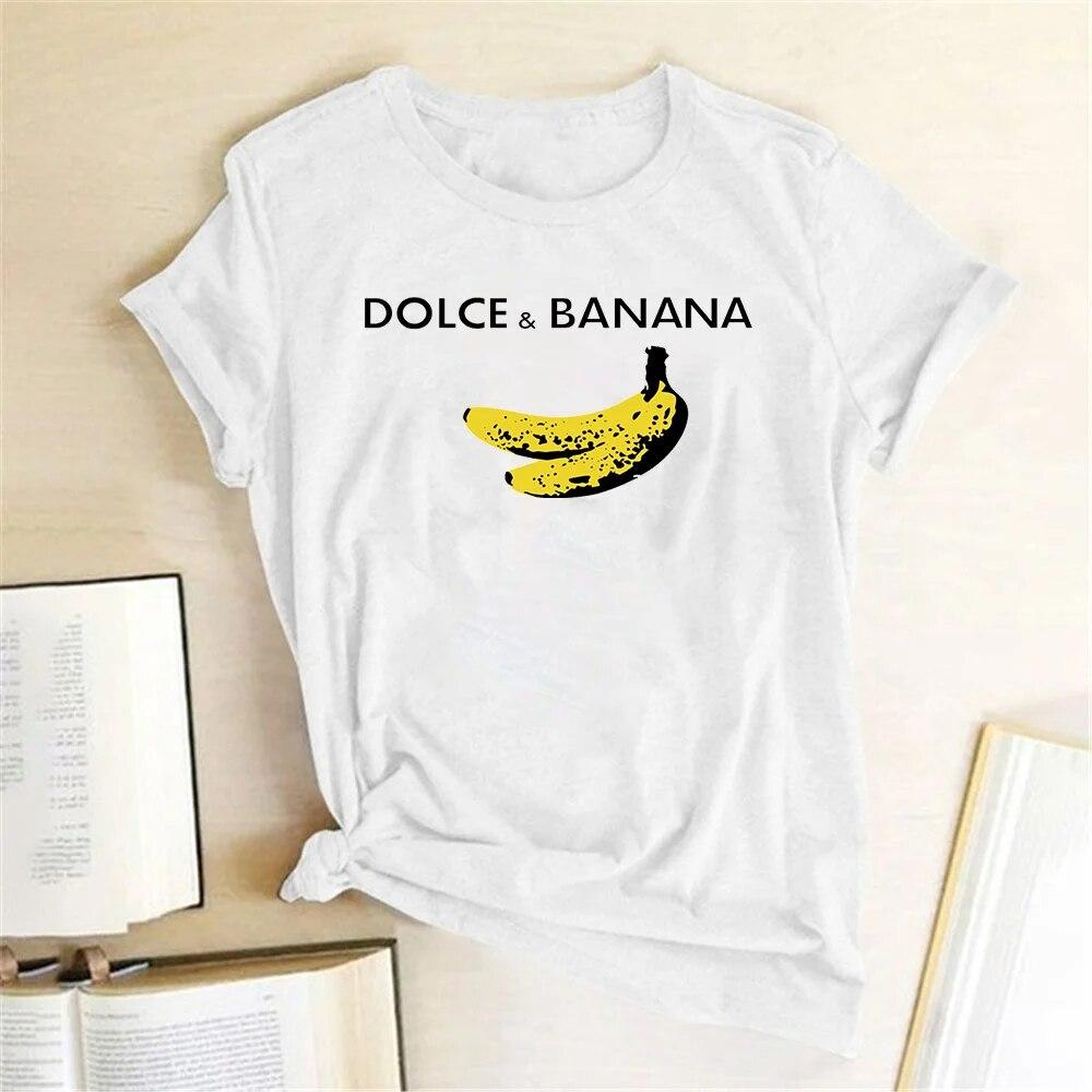 Dolce Banana Anime Printed T Shirts Womens Creativity Breathable Tshirts Fashion O-Neck Shirts Cartoons Brand Female Tops