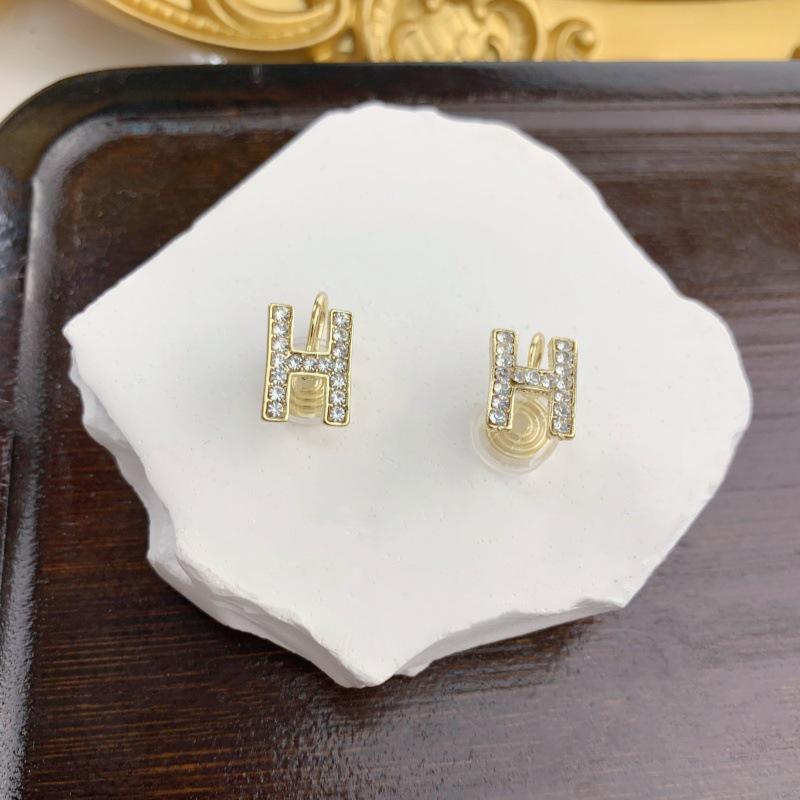 Корейские серьги-клипсы с H-буквой и стразами от комаров – Модные, Простые, Стильные Серьги