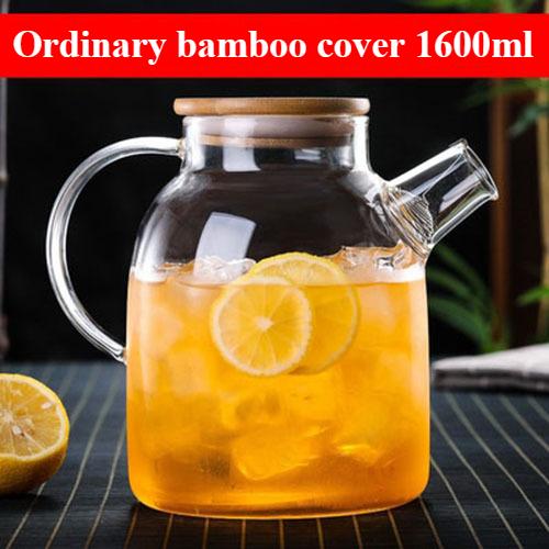 Стеклянный кувшин для холодной воды большой емкости с бамбуковой обмоткой и стальной крышкой для всех сезонов, бытовой кувшин для холодной воды с проволочной фильтрацией