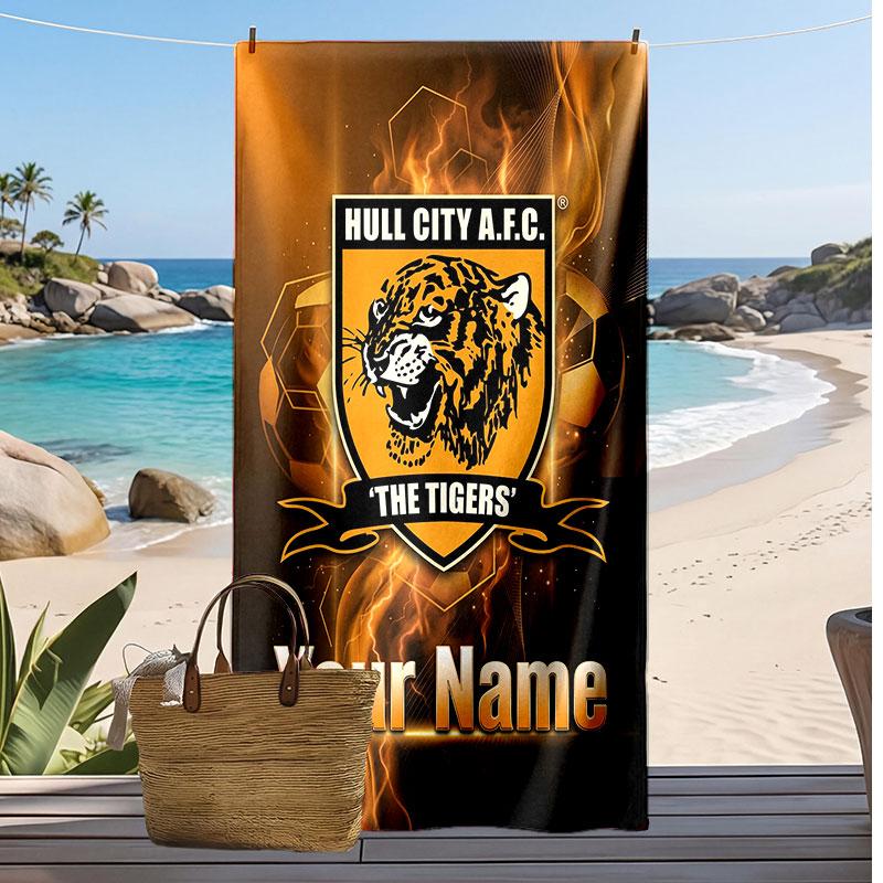 Hull City Personalized Printed Beach Towel Soccer Logo Support Custom Name Text Absorbent Towel For Sport Travel Special Gift