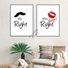 Mr Right Mrs Always Right Posters Wall Art Print Moustache Red Lips Canvas Painting Wall Pictures for Living Room Home Decor