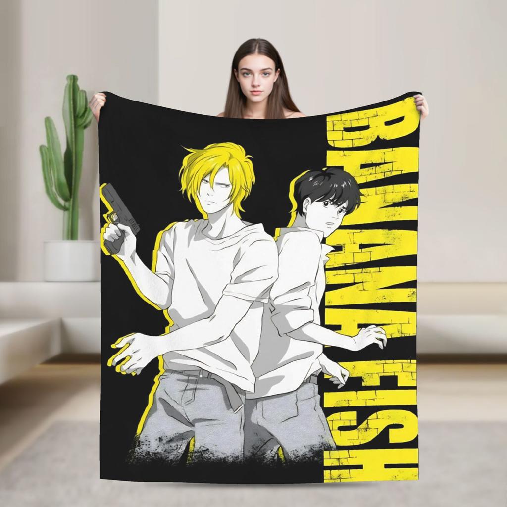 Banana Fish Anime Throw Blanket for Couch  Soft Fuzzy Plush Blanket 50x60 Inch Multiple Sizes Bedspreads for All Seasons