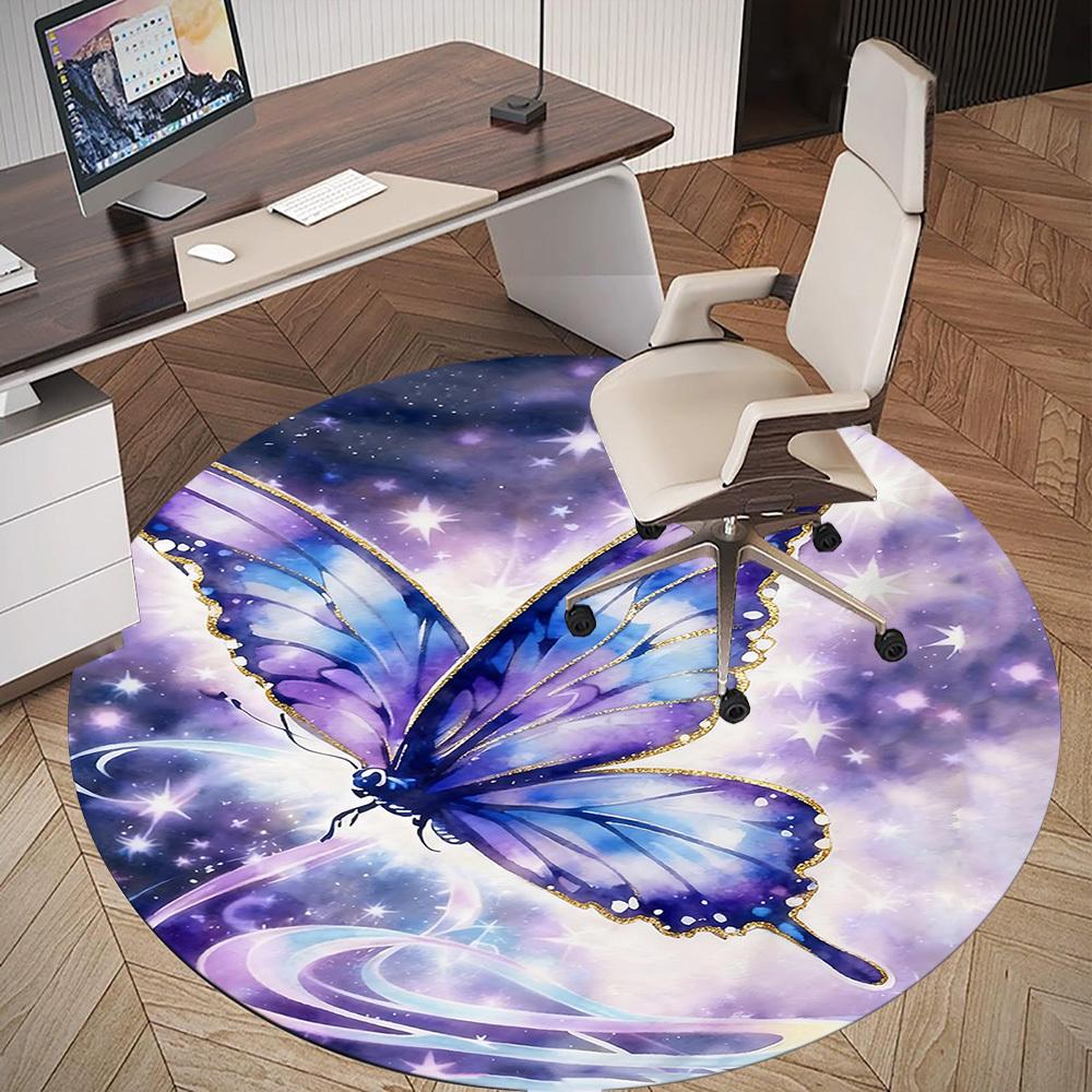 1pc Butterfly Galaxy Round Chair mat office Area Rug - Non-Slip, Floor Mat for Office, Bedroom, and Indoor Decor p127181