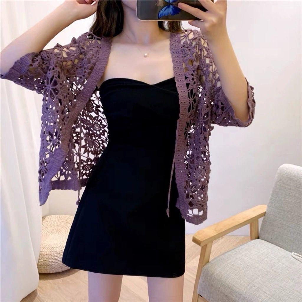 Женская трикотажная куртка с вырезами, хлопковый свободный кардиган, летняя солнцезащитная кружевная блузка с открытым передом
