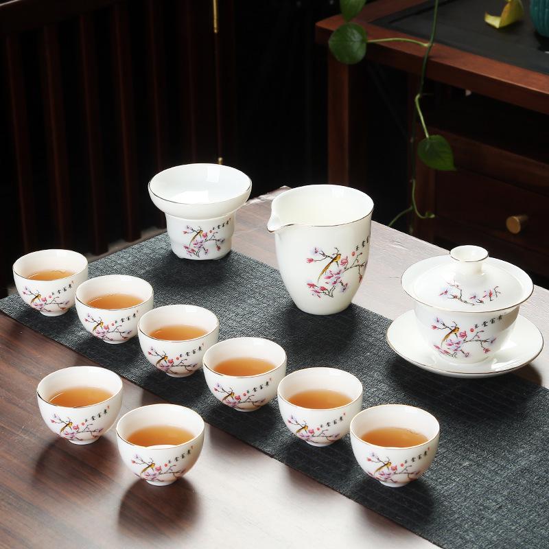 Company event business gifts, printed mutton fat jade porcelain Kung Fu tea set set, home gift gift