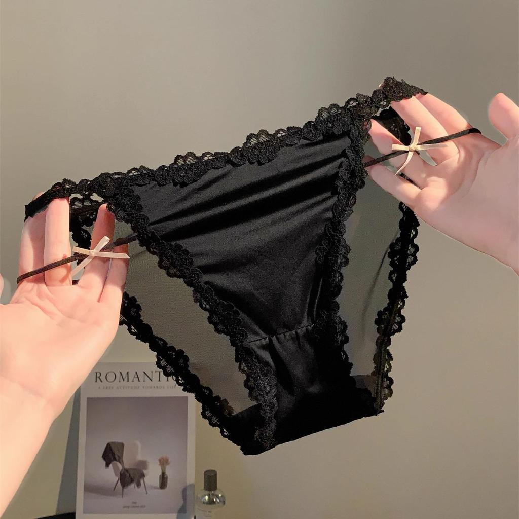 Низко посаженное французское атласное кружевное белье фиолетового цвета таро с дышащей хлопковой ластовицей и кольцами для ног