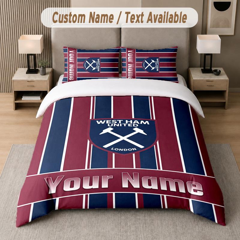 Custom Name West Ham United 3Pcs Duvet Cover Set Personalized Text Bedding Pillowcases Bedroom