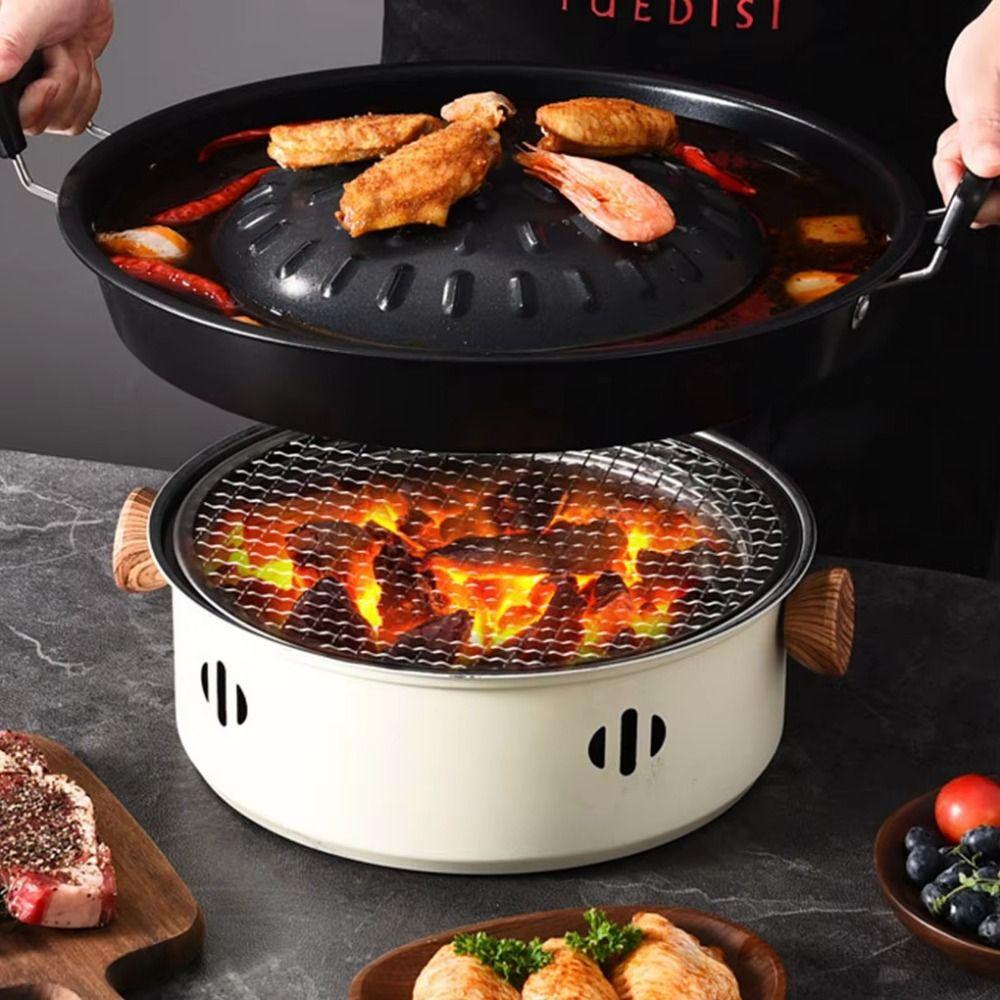 30/35cm Thai Picnic Grill Pan Portable Food Griddle Professional Korean Barbecue Grill Tray Indoor
