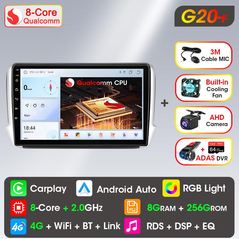 Autoradio sans fil Carplay pour Peugeot 2008 208 2012-2018 lecteur vidéo multimédia stéréo 2Din stéréo Navigation DVD unité principale