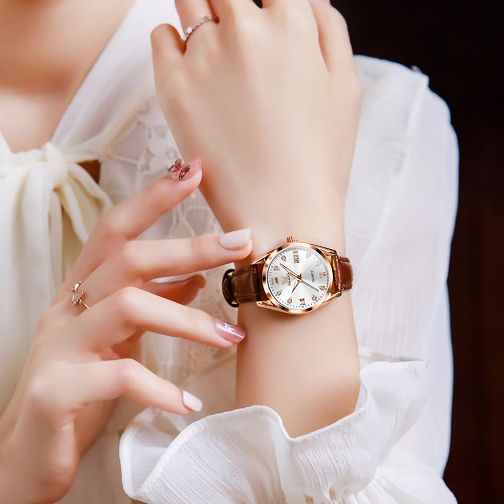 OLEVS Women's Watch Japanese Quartz Stainless Steel Band Classic Dial Luminous 30M Waterproof Business Ladies Watch Popular Stylish Cute Gift