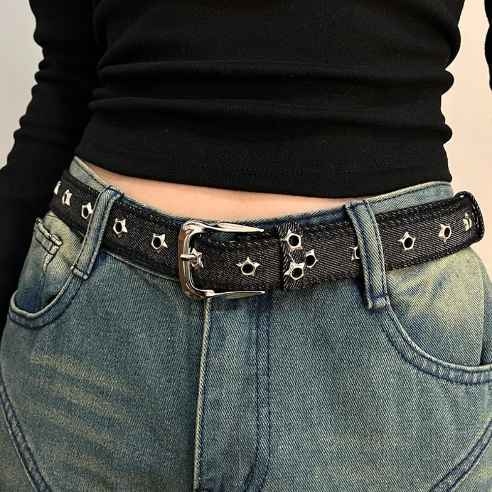 Star Hollowed Pin Buckle Retro Jeans Belt Korean Style Denim Belt Fashion Metal Buckle Belts Women