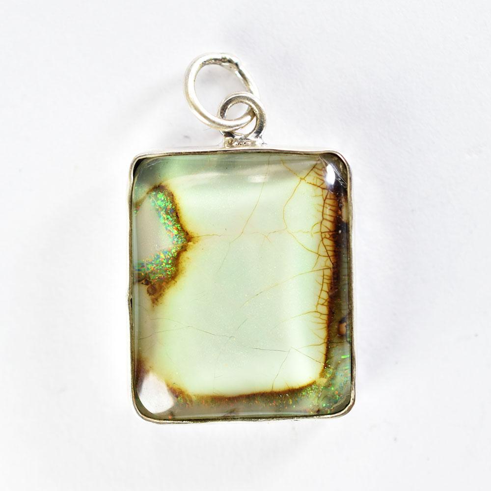 Quality Natural Opal Emerald Pendant 39 ct 925 Sterling Silver Gemstone Jewelry Gift