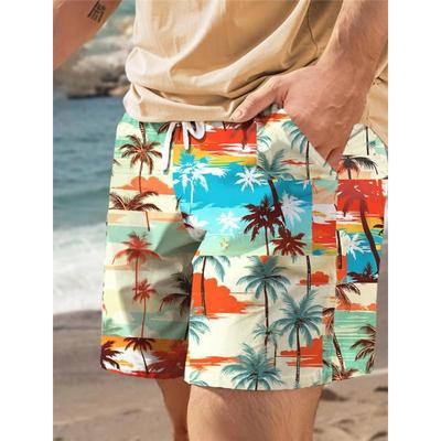 Модные мужские шорты для плавания с тропическим принтом в виде пальмы, гавайские плавки с завязками, удобные, дышащие, для отдыха