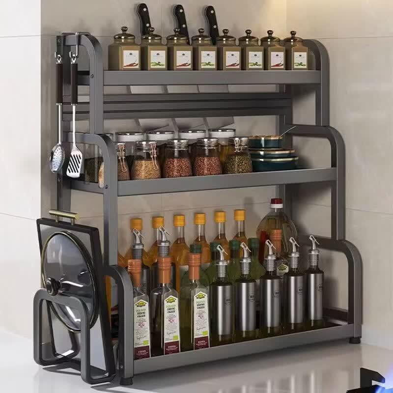 Carbon Steel 2-Tier Kitchen Seasoning & Knife Storage Rack