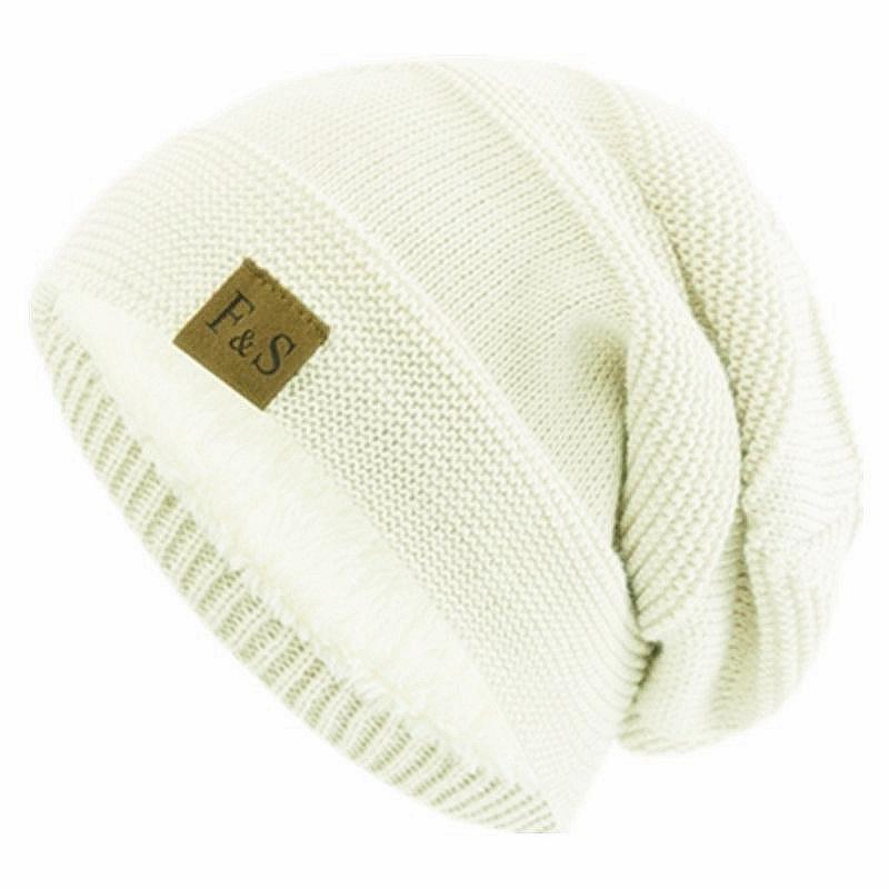 2025 New Unisex Slouchy Winter Hats Add Fur Lined Men And Women Warm Beanie Cap Casual Label Decor Winter Knitted Hats