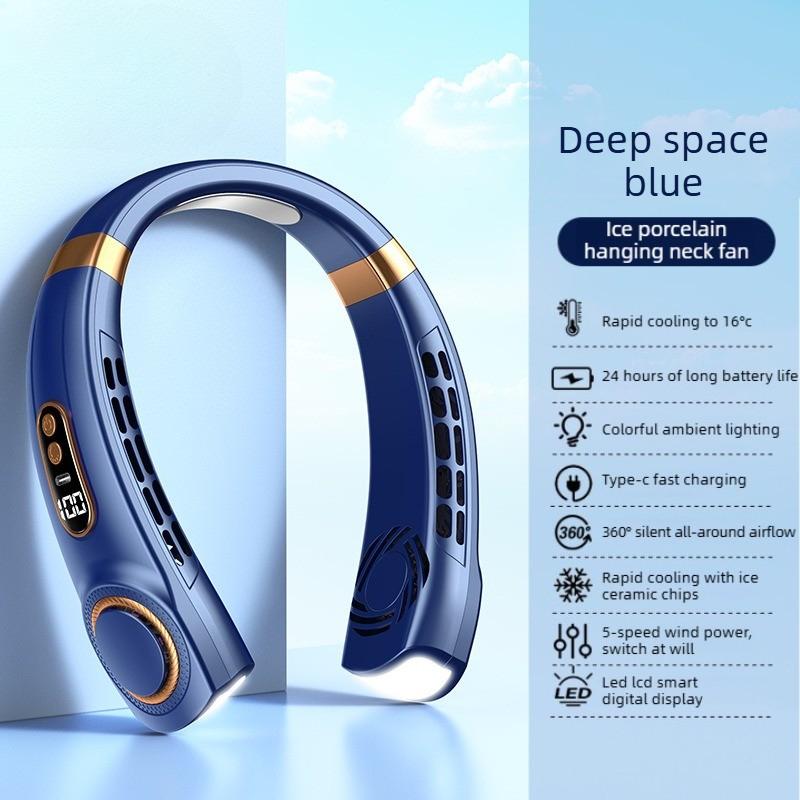 XiaomiWearable Neck Fan Bladeless Rechargeable Hands Free 5 Speed Ultra Quiet USB Type C Flexible Neckband With colorful lights
