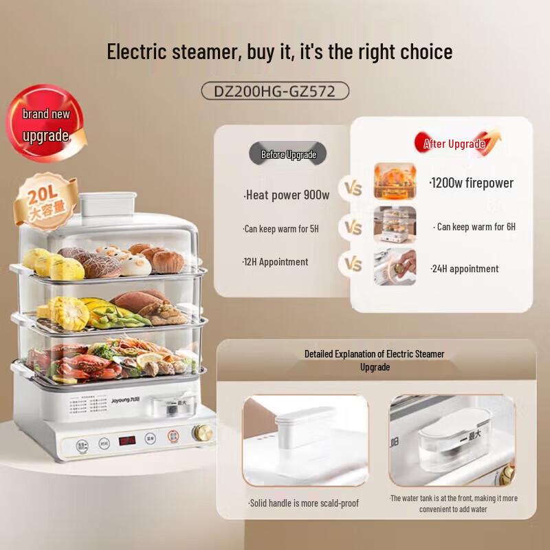 Joyoung 3-Layer Multi-Purpose Electric Steamer GZ572 CN plug (adapter included)