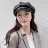 New Style, Autumn/winter Japanese, Octagonal Hat, Versatile for Men and Women, PU Leather, Beret, Korean Version, Outdoor Casual Hat