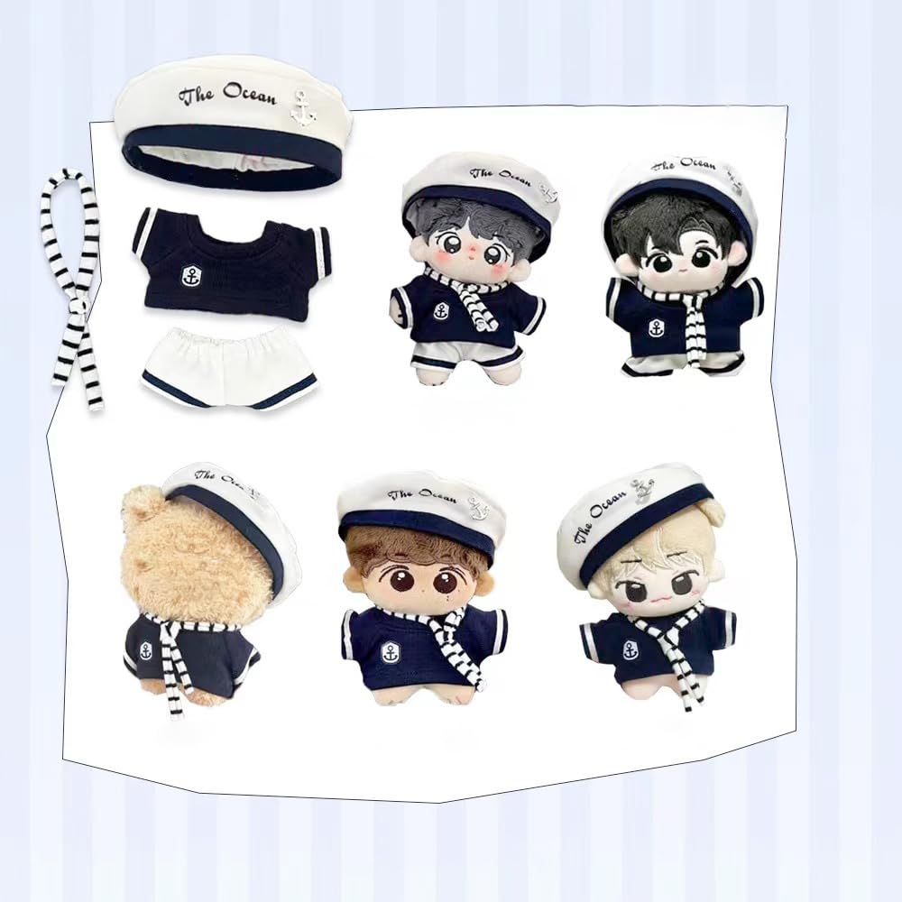 niannyyhouse 10cm Plush Doll Clothes Set (White) - Includes Scarf, Hat, T-Shirt, Pants, and Sailor Uniform